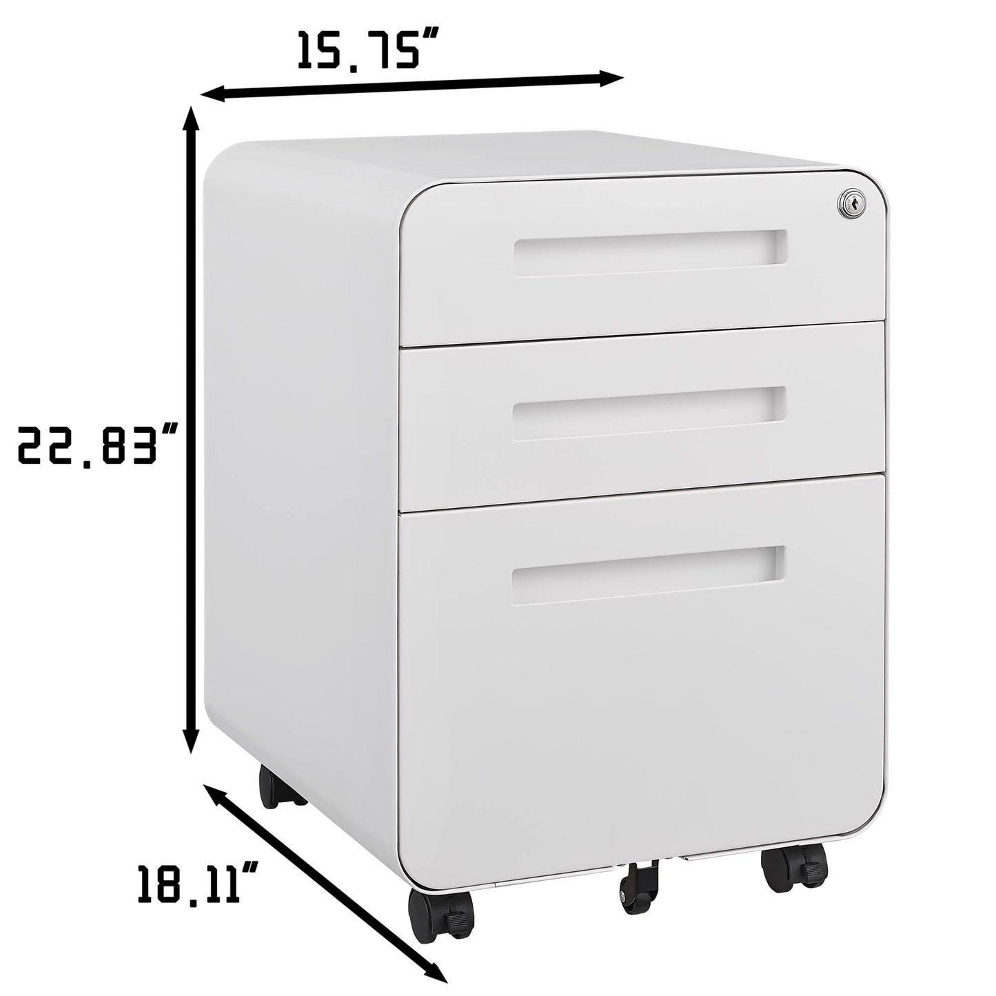 BouPower 3 Drawer File Cabinet for Home Office, Under Desk Mobile Filing Cabinet with Lock for A4/Letter/Legal Size, 5 Wheel Anti-tilt Rolling File Cabinets, Fully Assembled (Except Casters)