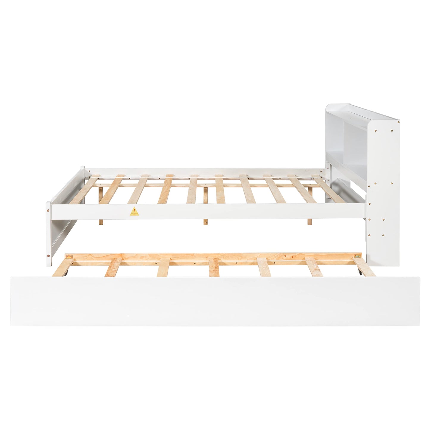 Full Size Bed Frame with Trundle,Captain’s Bed Full with Bookcase Headboard for Kids,Trundle Bed with Storage for Kids,Teens,Adults(White)