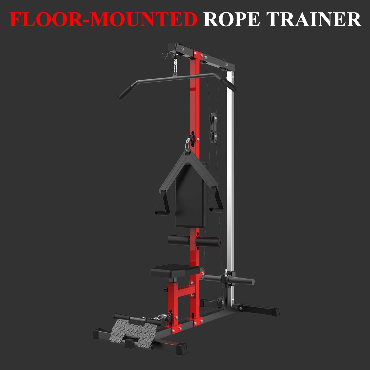 CABIHOME LAT Power Cable Machine - Adjustable Leg Support LAT Pull Down Machine with High & Low Pulley for Home Gym Back Strength Training，Black & Red