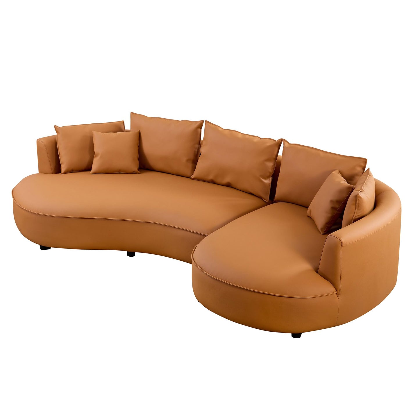 KEIKI 129" Curved Oversized Modular Bonded Leather Sectional Sofa with Right Chaise, 4 Pillows, 3 Back Cushion, Modern Comfy 5-Seater Couch, Easy Assembly, for Apartment, Living Room, Orange