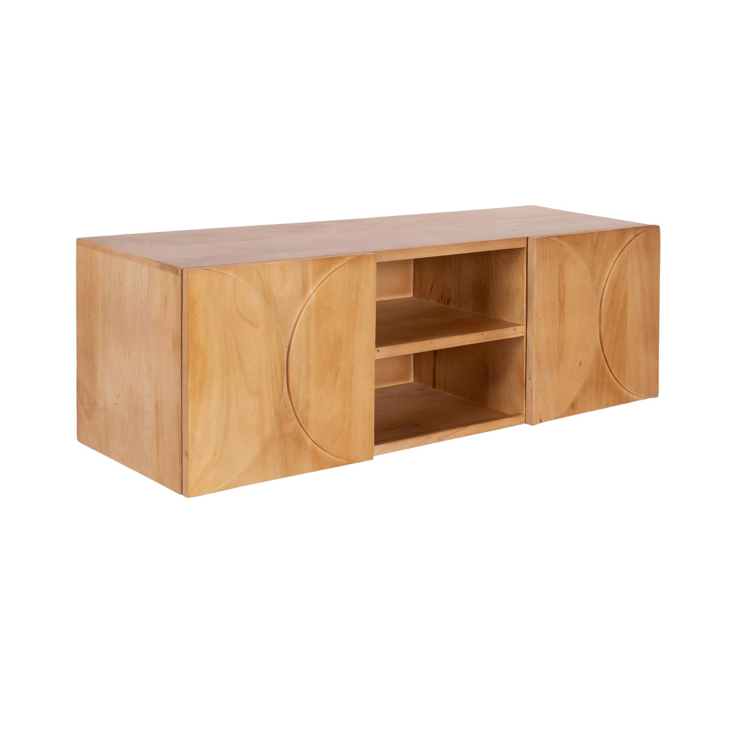 Kate and Laurel Townsend Modern Floating Media Cabinet, 36 x 12 x 12, Natural Wood, Decorative Geometric Floating Console Table with Storage for Use as Living Room Storage or Wall-Mounted Bar Cabinet