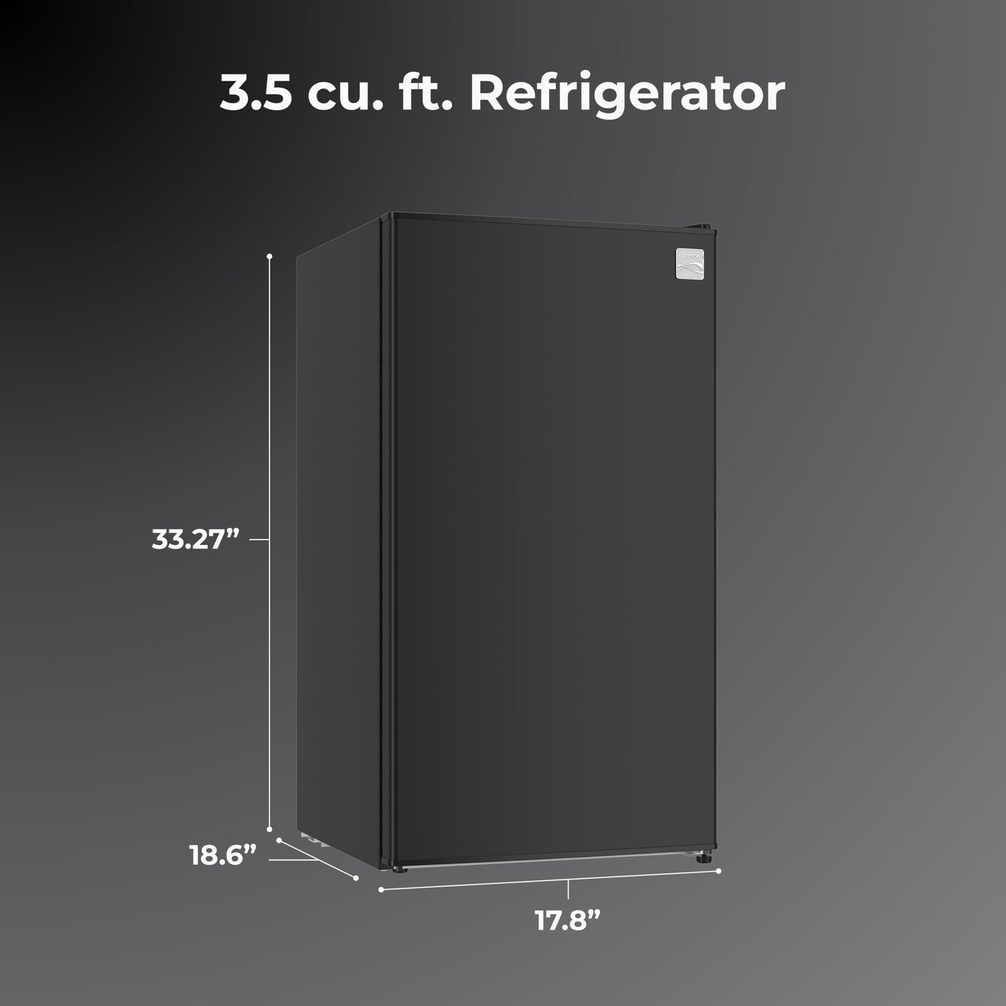 Kenmore 18" Compact Refrigerator with Chiller Compartment - Reversible Door, Adjustable Glass Shelves, ENERGY STAR Certified, 6 Can Rack, Interior Lighting, Freestanding, 3.5 cu. ft. Capacity - Black