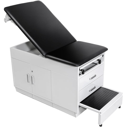 VEVOR Pro Medical Exam Table, Medical Examination Bed with Adjustable Backrest, Physical Therapy Exam Table with Locking Cabinet, 2 Drawers, Paper Roll Dispenser, Step Stool & Leg Rest, 500LBS Loading