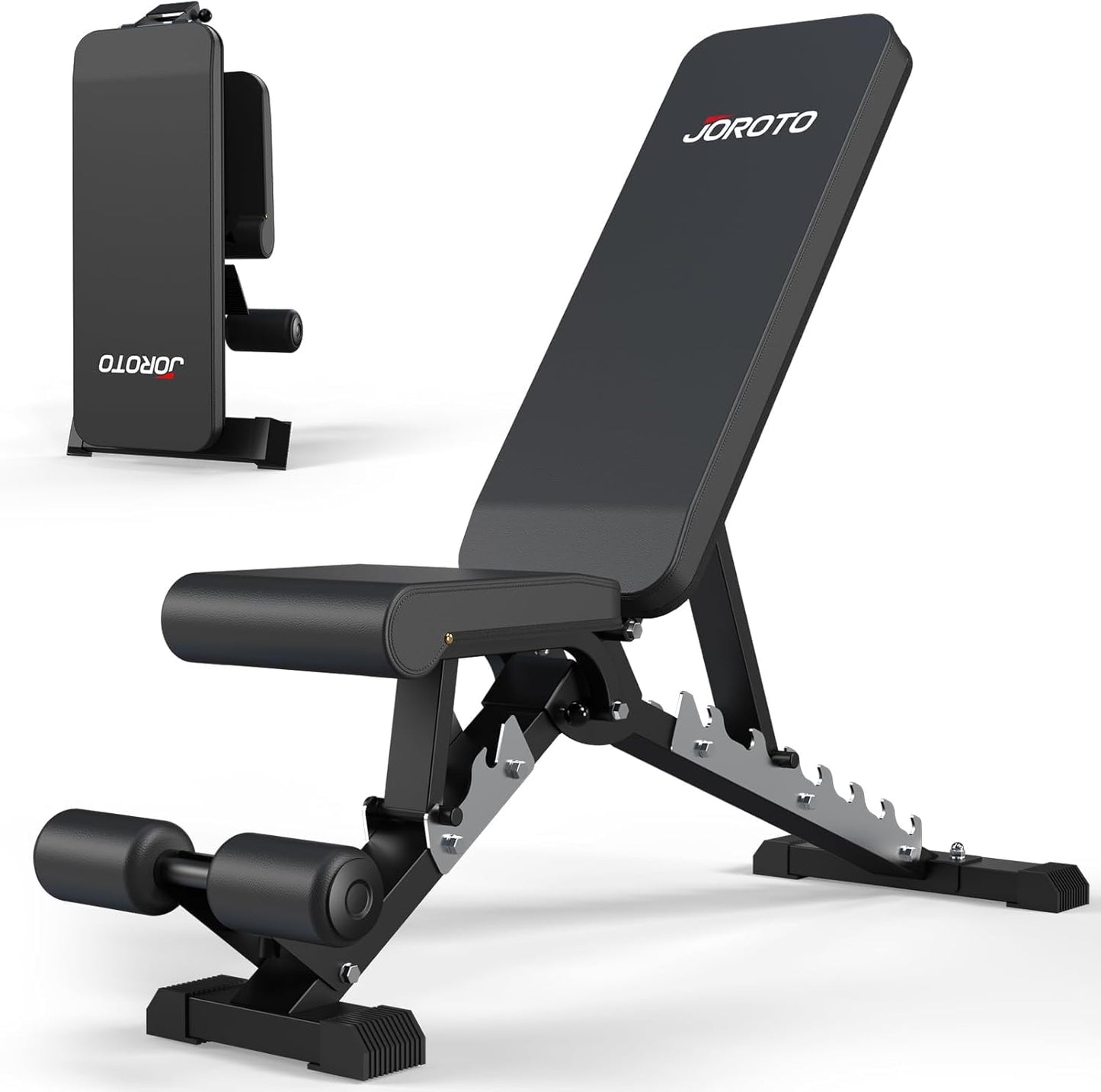 JOROTO Adjustable Weight Bench, 800LBS Workout Bench, Foldable Weight Bench for Home Gym, Flat Incline Decline for Sit Up Bench Press, 40LB Heavy Duty Build Strength Training Bench, Silver