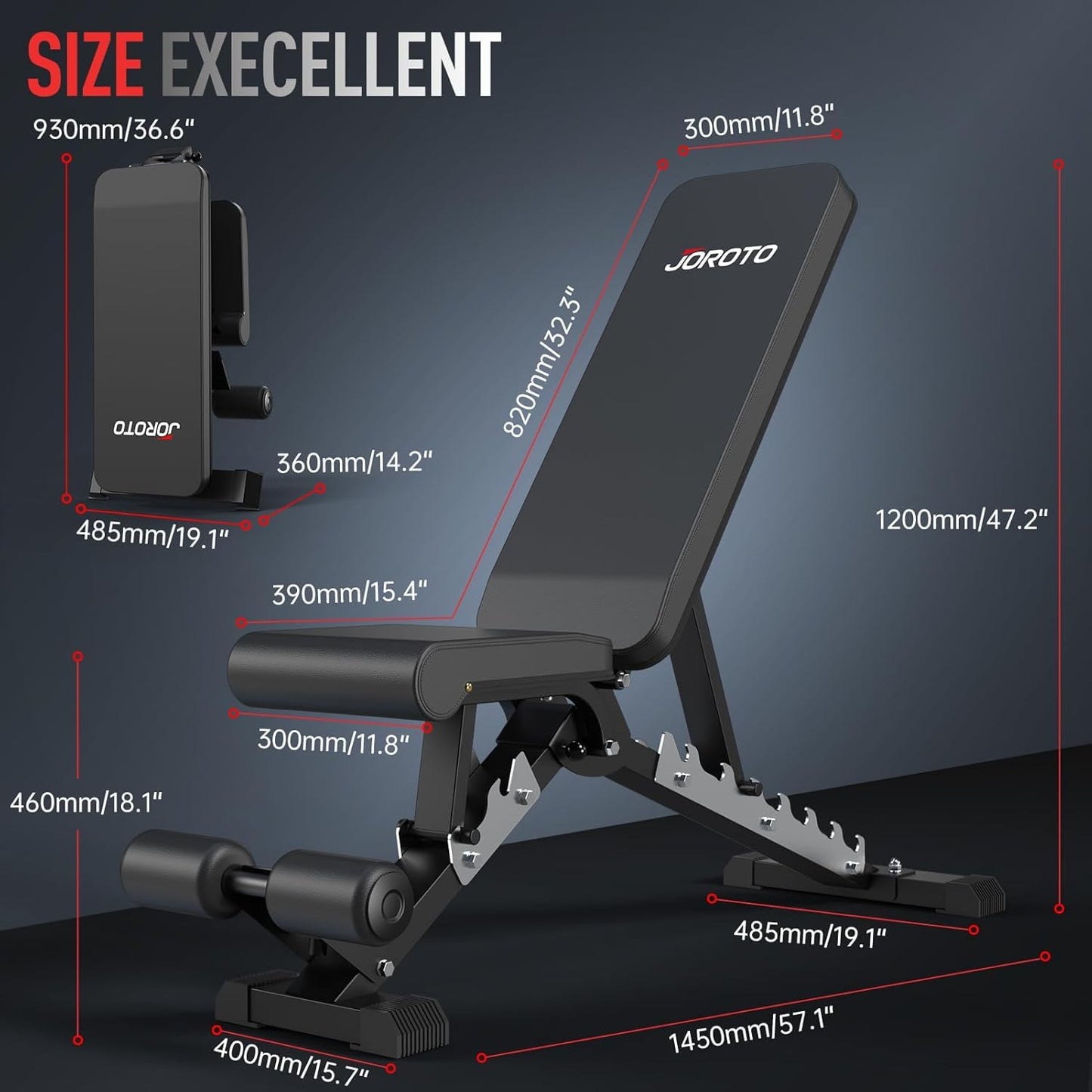 JOROTO Adjustable Weight Bench, 800LBS Workout Bench, Foldable Weight Bench for Home Gym, Flat Incline Decline for Sit Up Bench Press, 40LB Heavy Duty Build Strength Training Bench, Silver