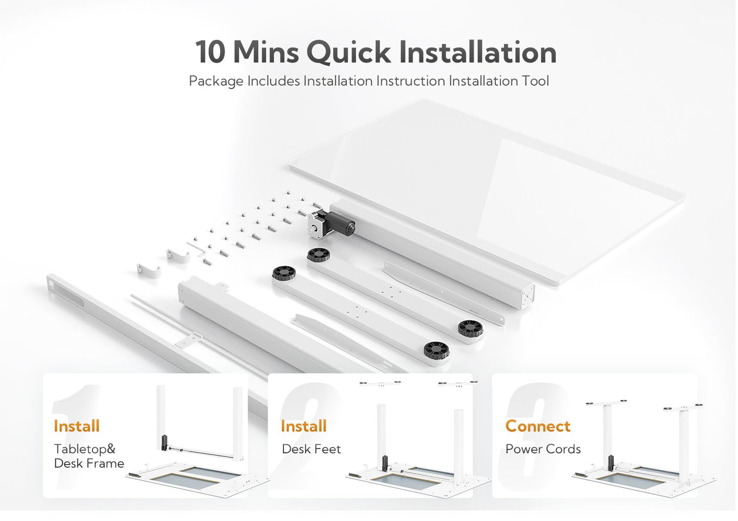 Claiks Small Glass Standing Desk, 35x20 Inch Electric Standing Desk Adjustable Height Quick Install for Computer Workstations, Super White