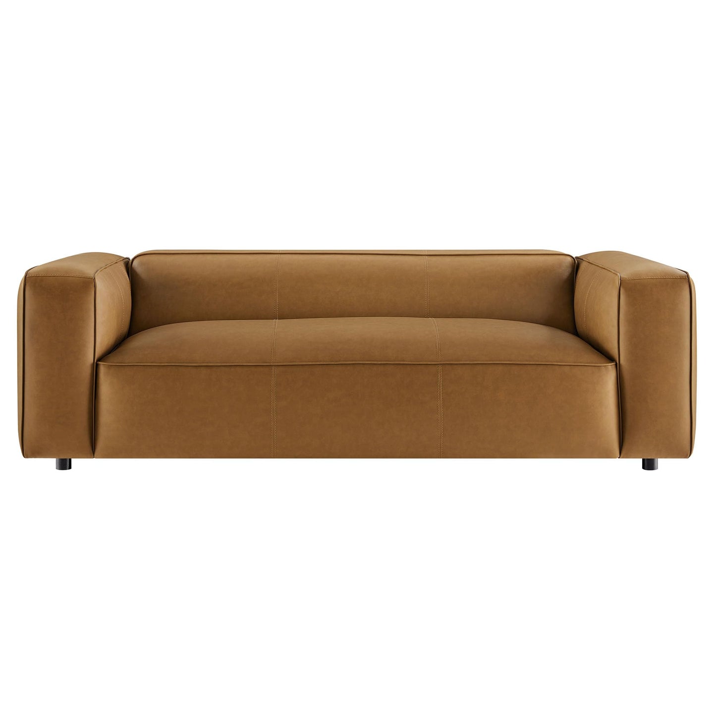 Modway Auren Vegan Leather Sofa in Camel - Faux Leather 3 Seater Couch - 88 Inch Comfy Modern PU Leather Sofa - Oversized Mid Century Modern Couch for Living Room, Apartment, Loft
