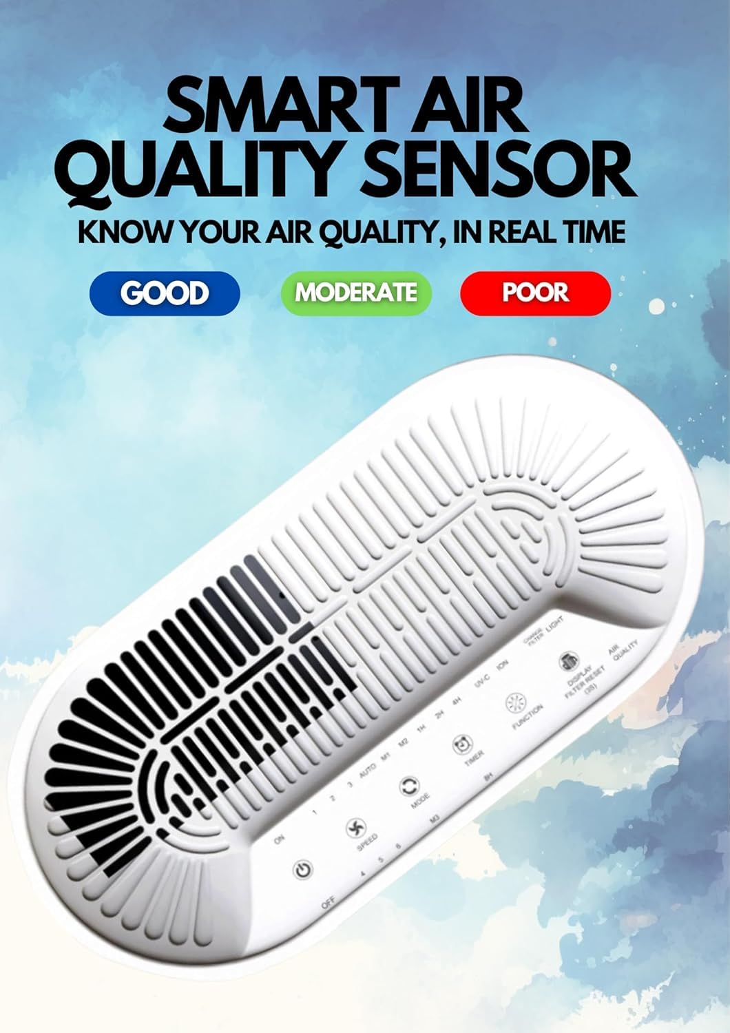 Azeus FS32 True HEPA Air Purifier for Large Rooms, White, High CADR 400m³/h, Smoke Dust Pet Dander Removal, Auto Mode with Air Quality Senso