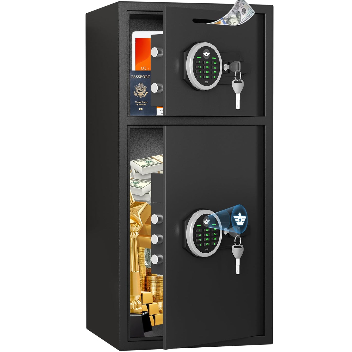 Omethey Heavy Duty Fireproof Safe Box with Dual Alarm System, Deposit Slot and Backlit Keyboard