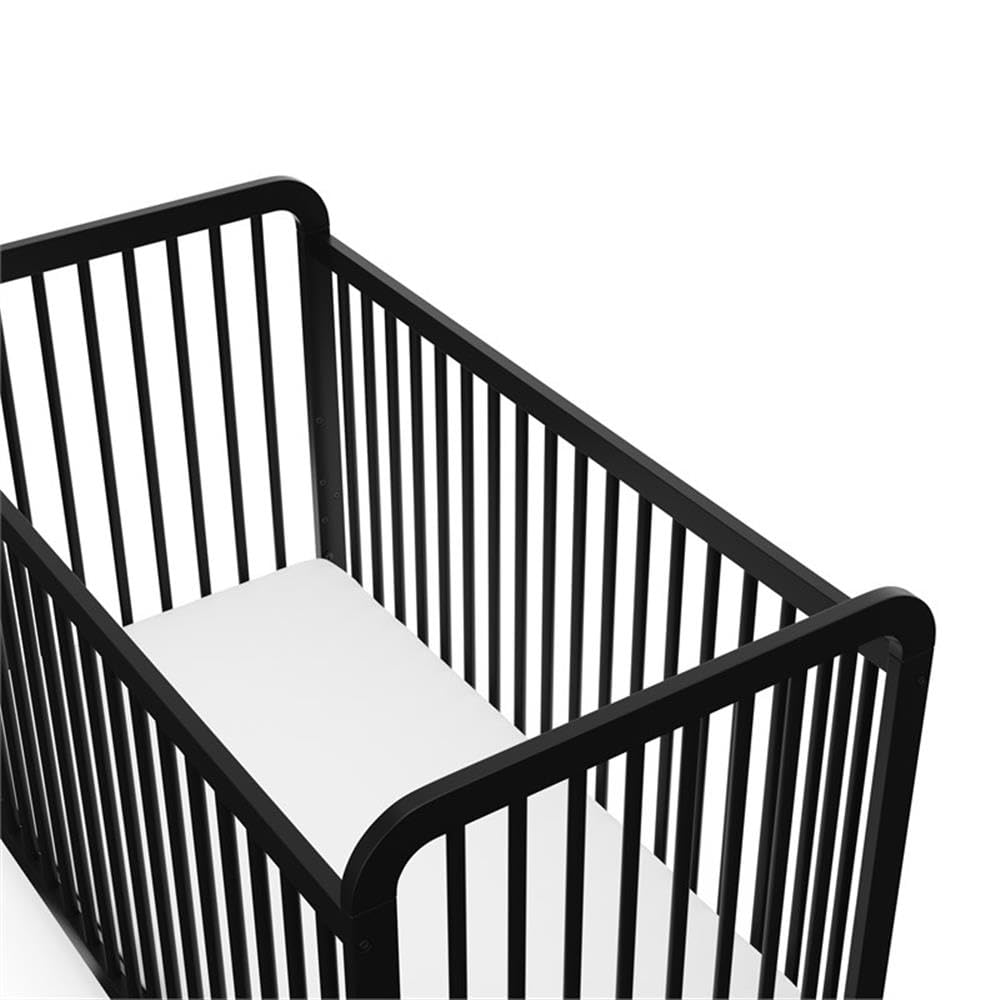 Pemberly Row 3-in-1 Convertible Crib, 53.8" Pine Wood, Black Finish, Adjustable Mattress Base, GREENGUARD Gold Certified, Modern Design Baby Crib to Toddler Bed and Daybed for Nursery Use