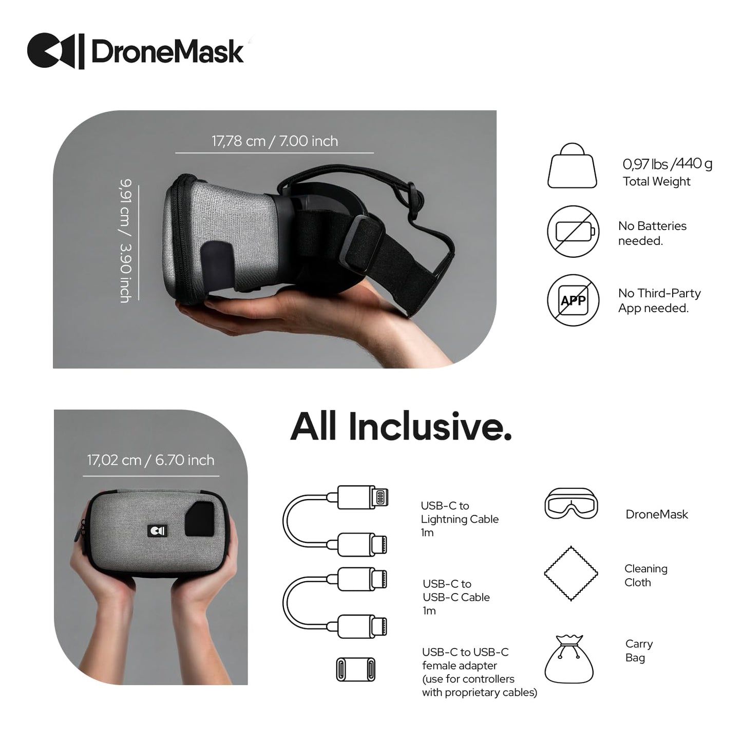 DroneMask 2 | FPV Goggles for All Camera Drones | Unibody Lens | HD FPV Goggles | Compatible Versatile Skyview FPV Drone Goggles | Clear Immersive View | All GPS Camera Drone