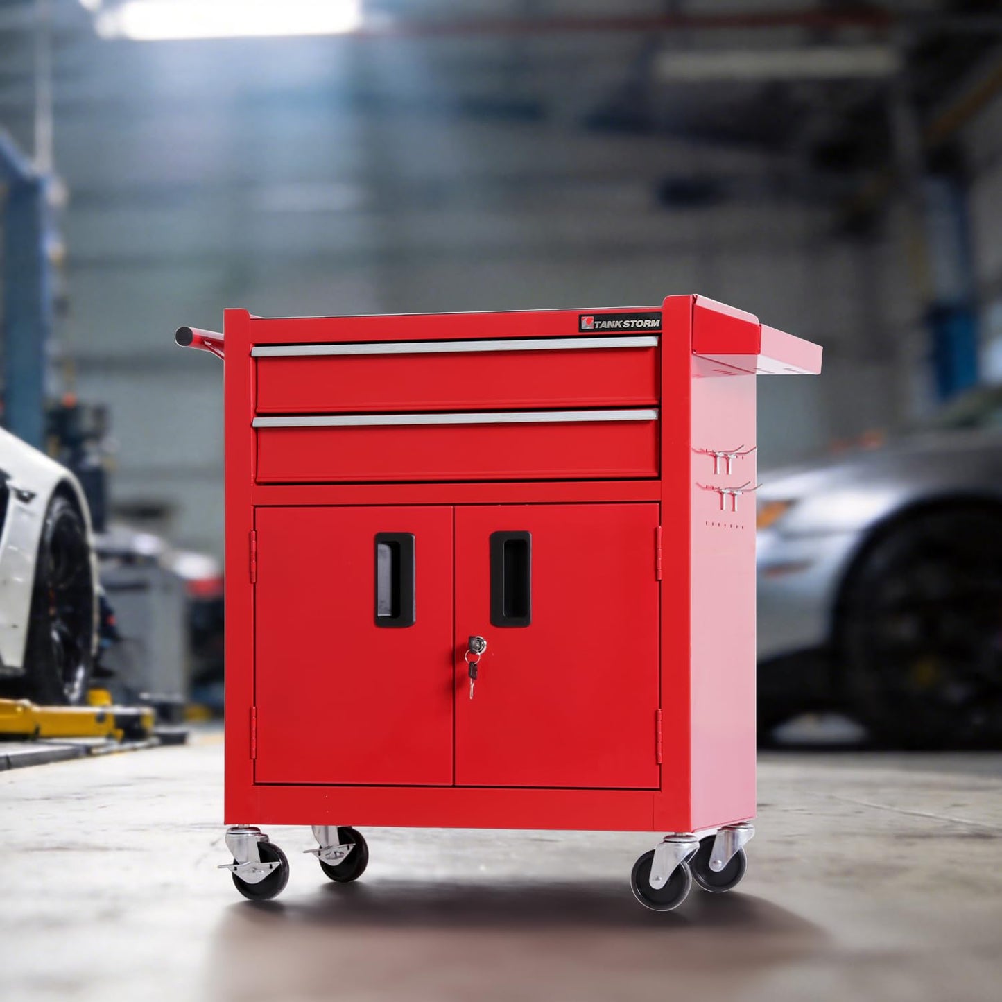 TANKSTORM Tool Chest Heavy Duty Cart Steel Rolling Tool Box with Lockable Doors (TZ12 Red)
