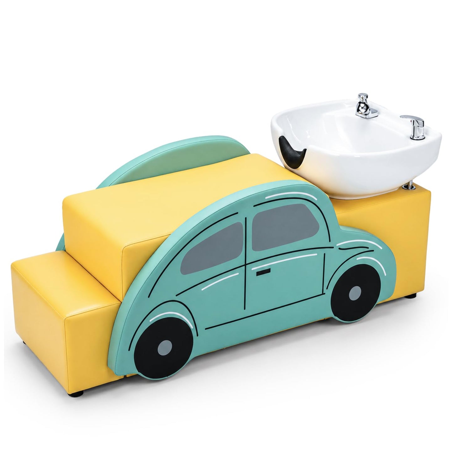 OmySalon Hair Washing Station for Kids, Ceramic Bowl with Neck Rest & UPC Certified Faucet Vacuum Breaker, Child Shampoo Bowl and Chair Set for Salon