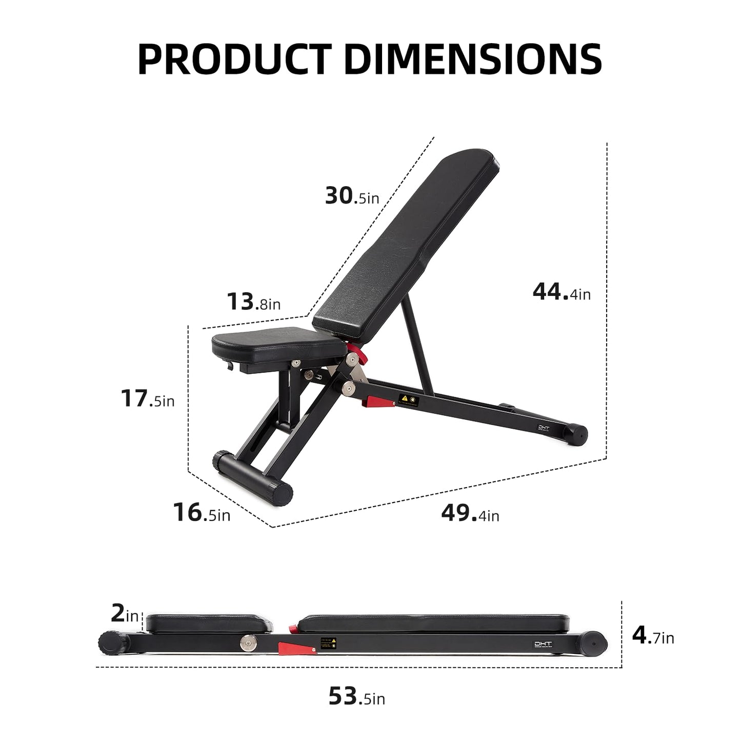 DHT Weight Bench, Adjustable Weight Benches for Home Gym, Workout Bench with Fast Folding, Incline Decline Bench Press for Full Body, Black