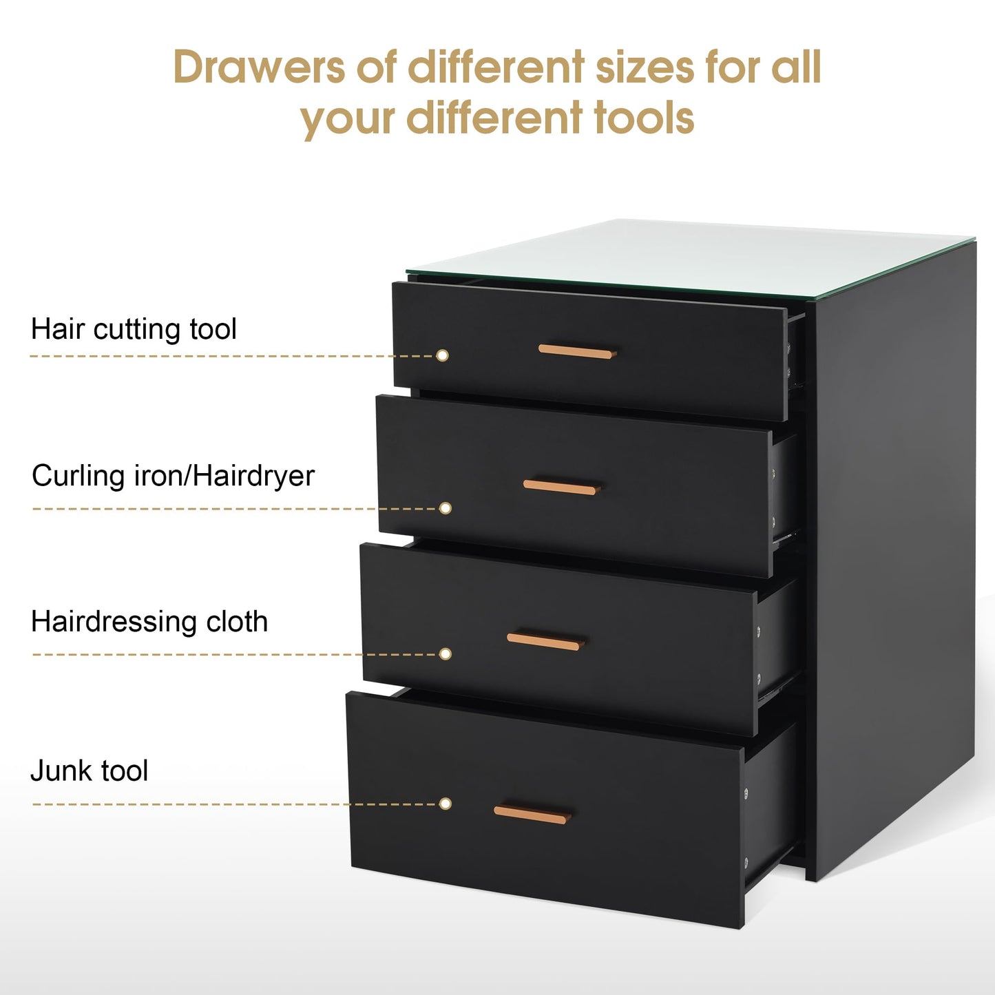 BarberPub Dual Directional Tool Cabinet, Barber Cabinet with 8 Storage Drawers, Styling Salon Station for Hair Stylist, Double-Sided Tool Organizer with Glass 2017 (Black)