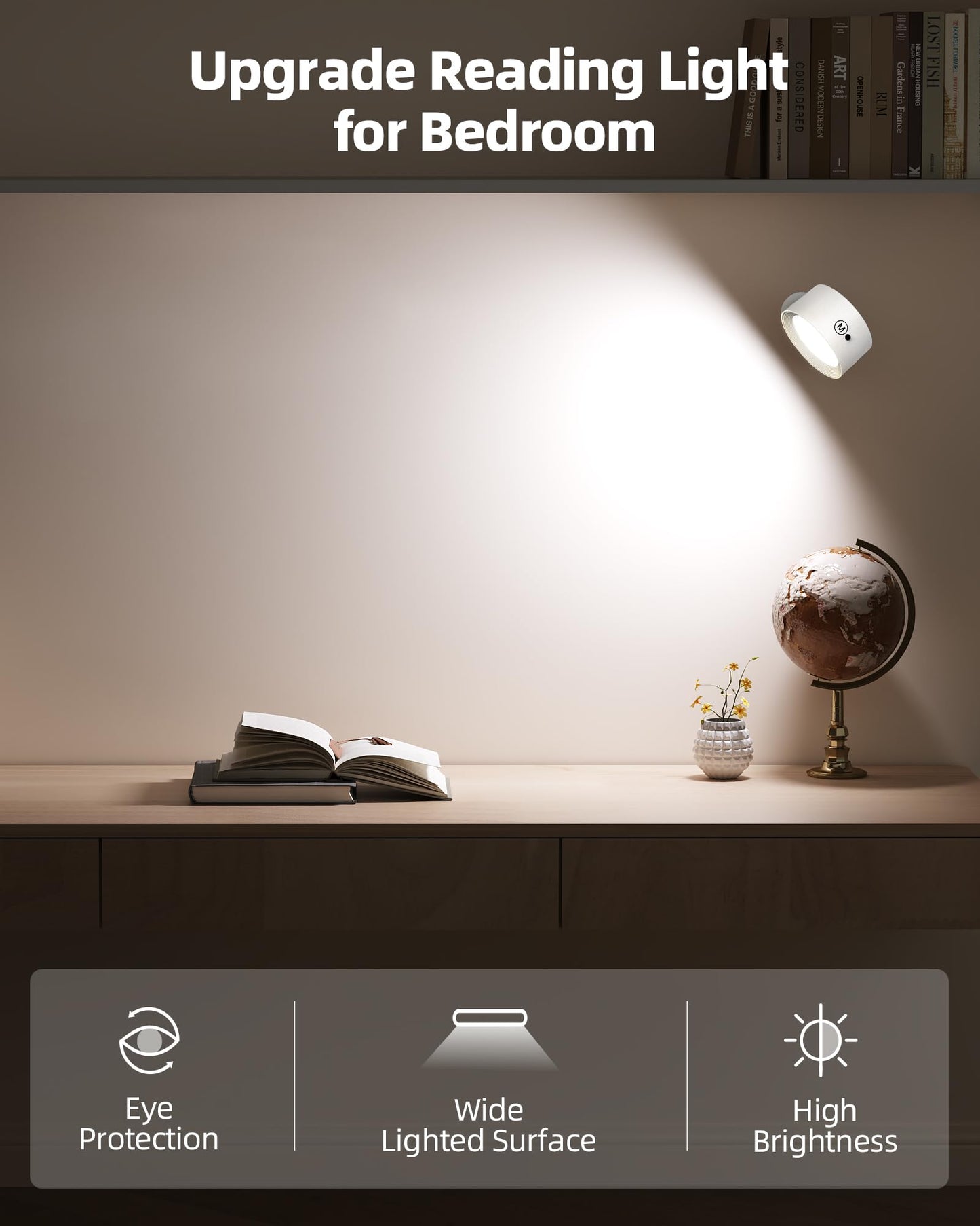 AMETHEUS LED Wall Mounted Lights, Rechargeable, 3 Color Temps, 360? Rotation, Dimmable, 2 Pack, White, Model WL02