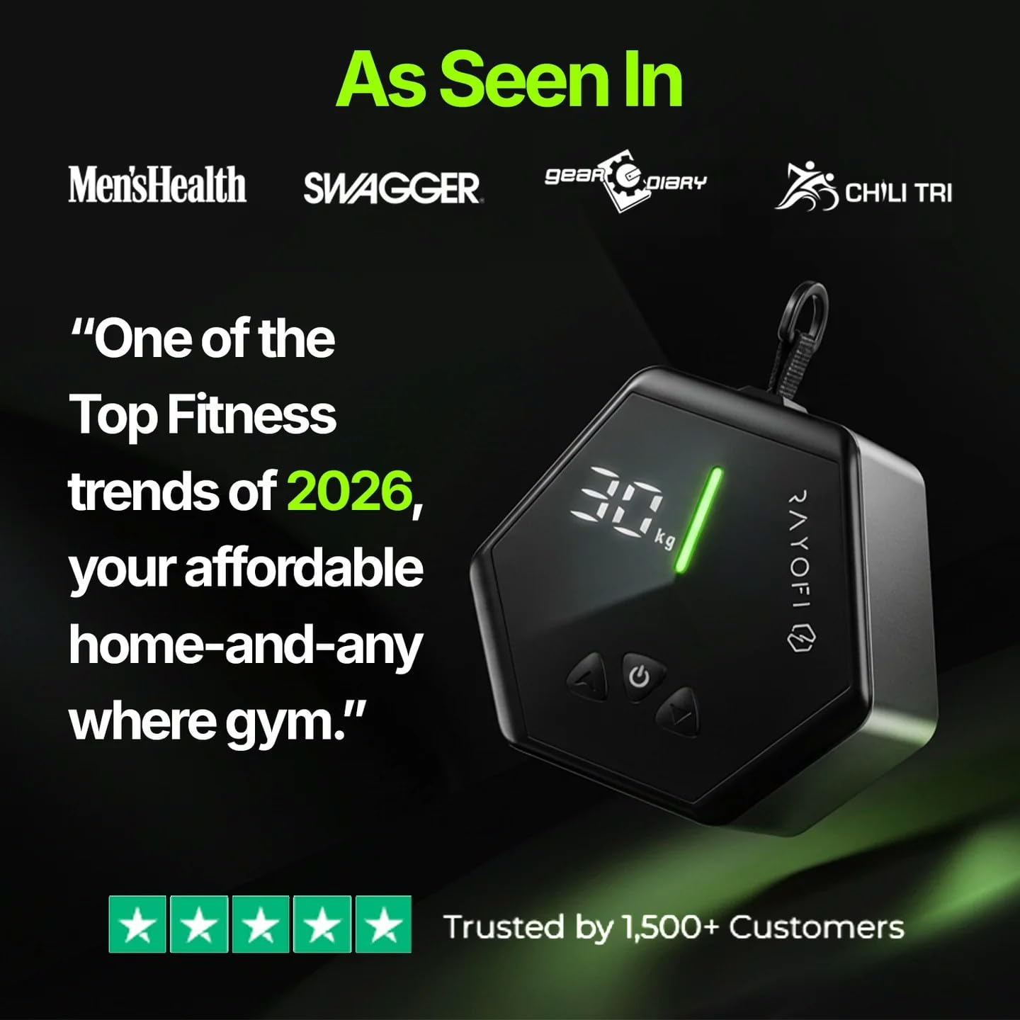 Rayofi Go-Tone Portable Gym Machine, Smart LCD Display, 0.7 kg, 3-30 kg Adjustable Resistance, USB-C Rechargeable (White)
