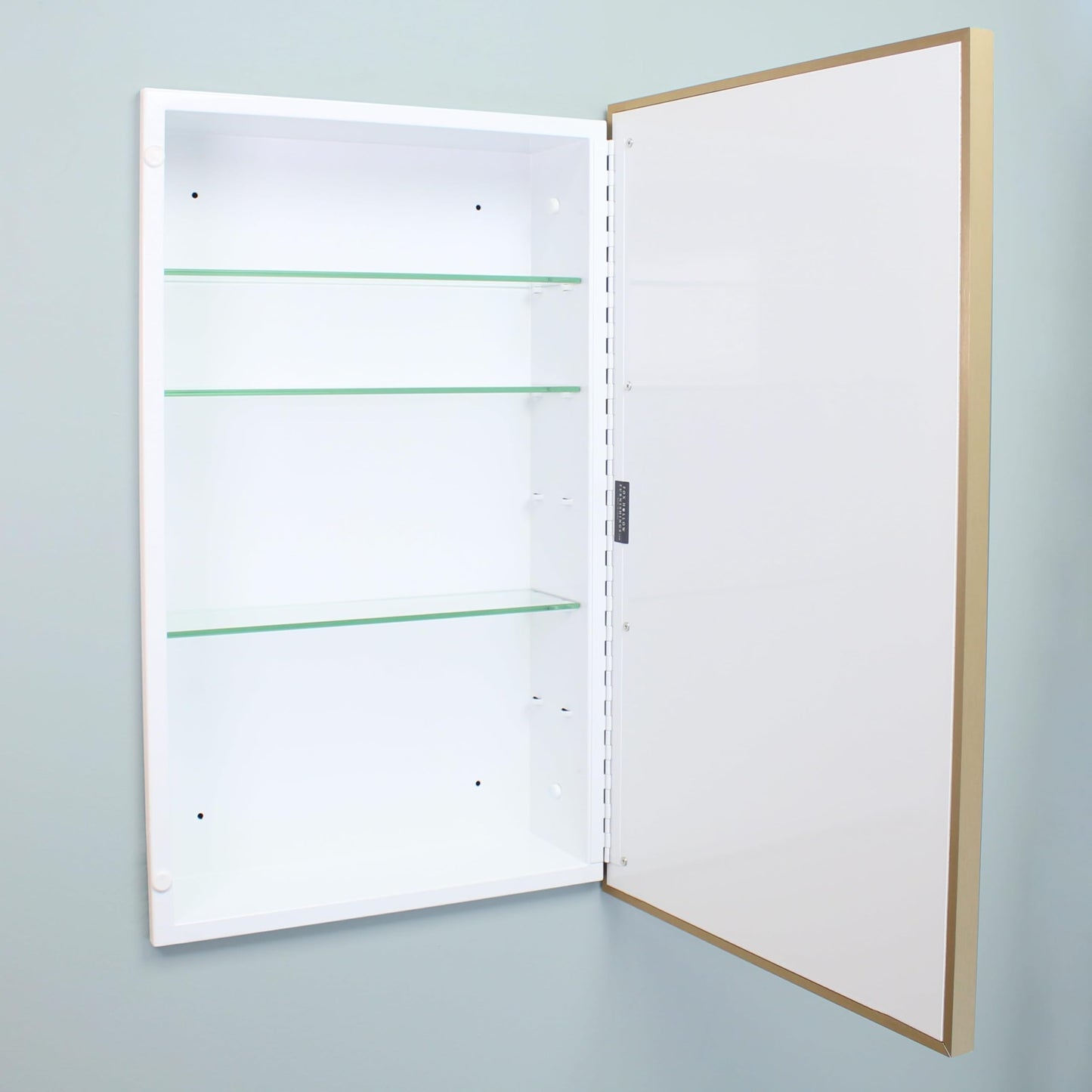 Fox Hollow Furnishings 16x26 Parker Metro Metal Framed Rectangle Recessed Bathroom Medicine Cabinet, Floating Mirror, 14x24 in-Wall Opening, Steel, Adjustable Glass Shelves, Magnet Close, Gold