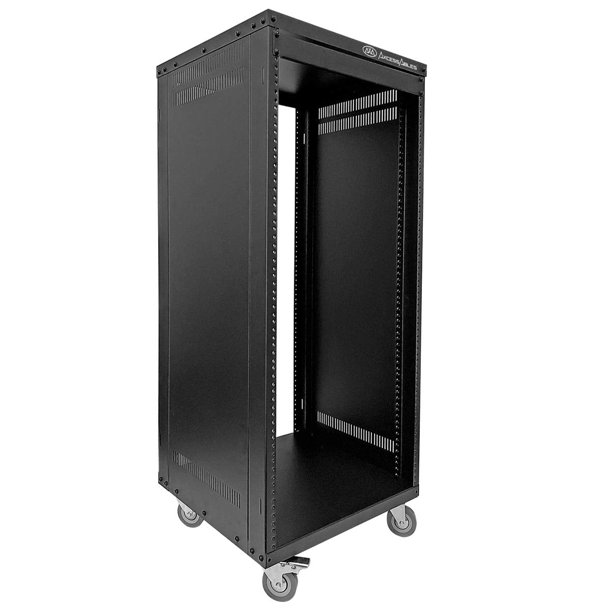 AxcessAbles 22U 19-Inch Rolling IT Server Rack 550LB Heavy Duty Open Frame with Removable Side Panels Large 3-Inch Locking Casters for Servers Networking and Rackmount Gear Includes 5mm and 6mm Screws