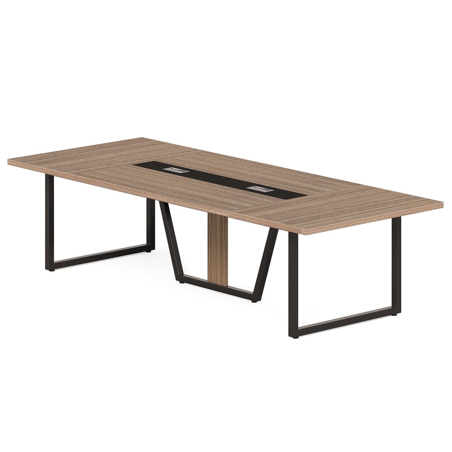 LITTLE TREE 8FT Conference Table for 10 People, Large Meeting Table, Modern Wooden Conference Room Table with Cable Management, Business Training Table with Strong Metal Legs for Office, Maple Color