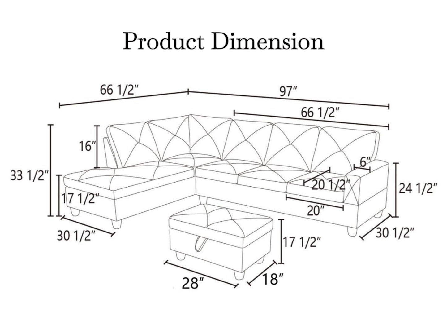 NicBex Sectional Couch 3 Pieces Sofa Set, L-Shaped Modular Couches for Living Room, Furniture Sets with Lounge Chaise & Storage Ottoman, Multi-Scene Use for Apartment & Office, Black