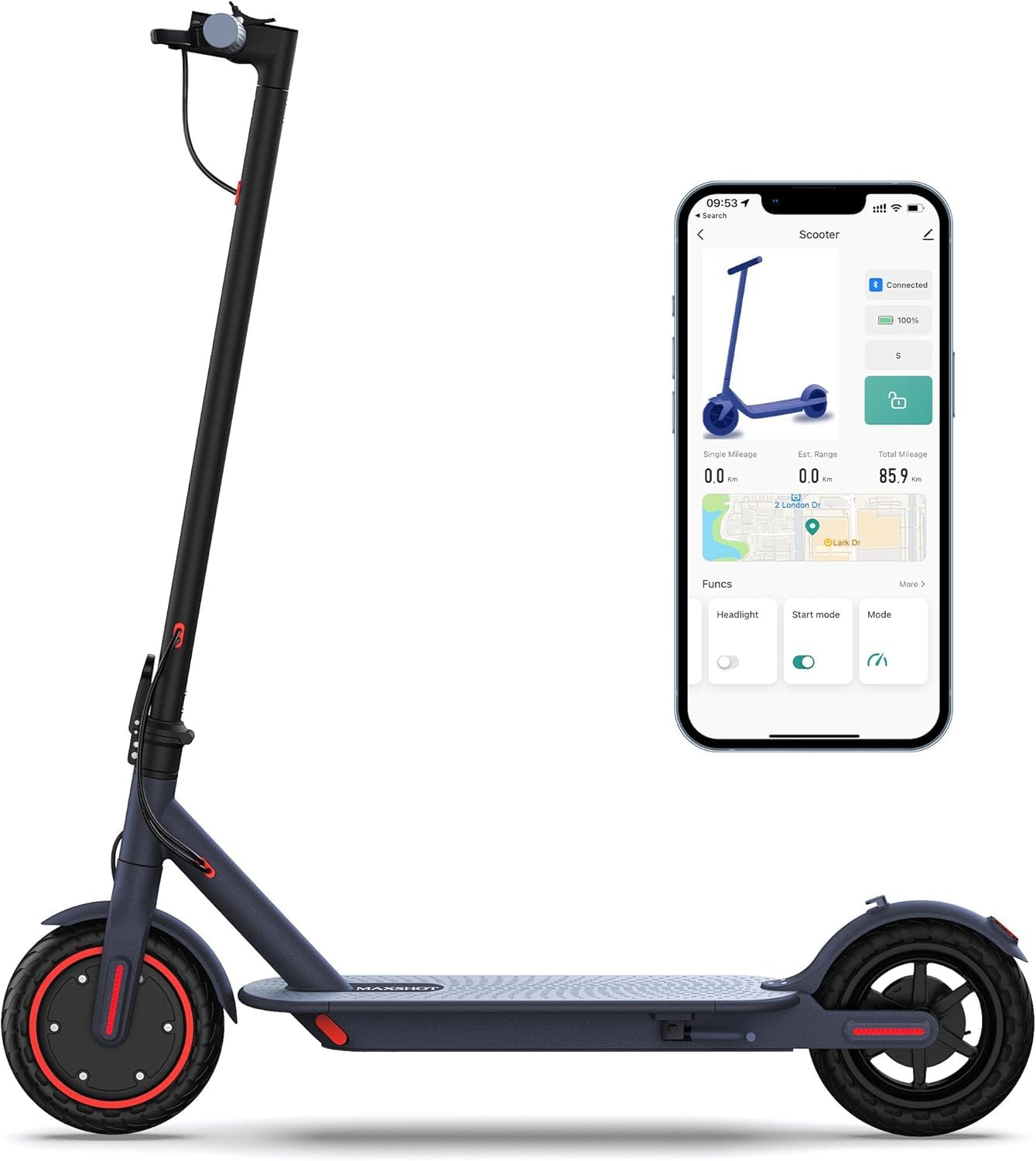 MAXSHOT Electric Scooter for Adults, 8.5/10/14" Tires, 19/22Mph, 350W/500W Motor, 21-28 Miles Range, Folding E-Scooter with Dual Suspension,APP Contro