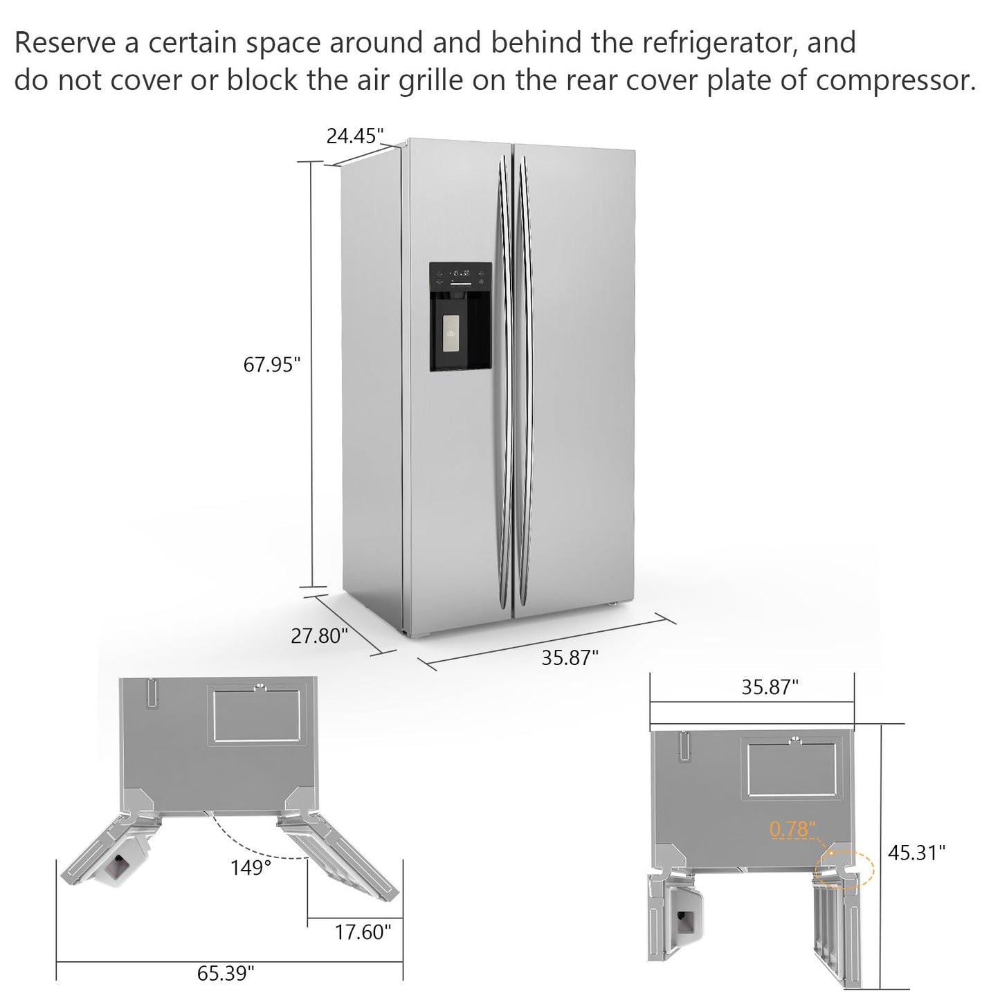 COWSAR 20 cu. ft. French Door Large Refrigerator – Stainless Steel, Built-in Water Dispenser & Ice Maker for Home Kitchen
