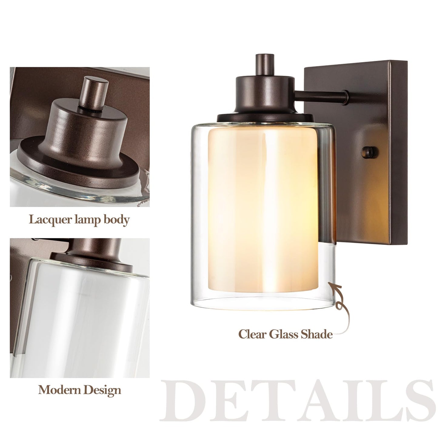 Eietonte 1-Light Bath Vanity Light Fixtures, Oil Rubbed Bronze, Dual Glass Shade, 2 Count, Model EIEWL001-ORB2P
