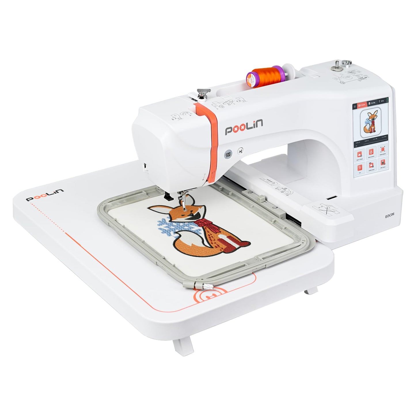 PooLin EOC06 Embroidery Machine,11"x7.9",7.9"x7.9",5.5"x5.5" Embroidery Area,Computerized Embroidery Machine for Beginners Gifts,7" Touchscreen,200 Built-in Designs,USB & Wireless