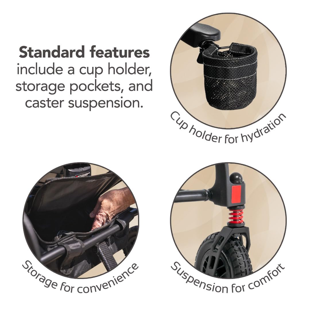 Rascal Carbon Cruiser Lightweight Foldable Electric Wheelchair for Travel, Carbon Fiber Power Chair, Portable Compact Design, 300 lb Capacity, Airline-Approved Battery