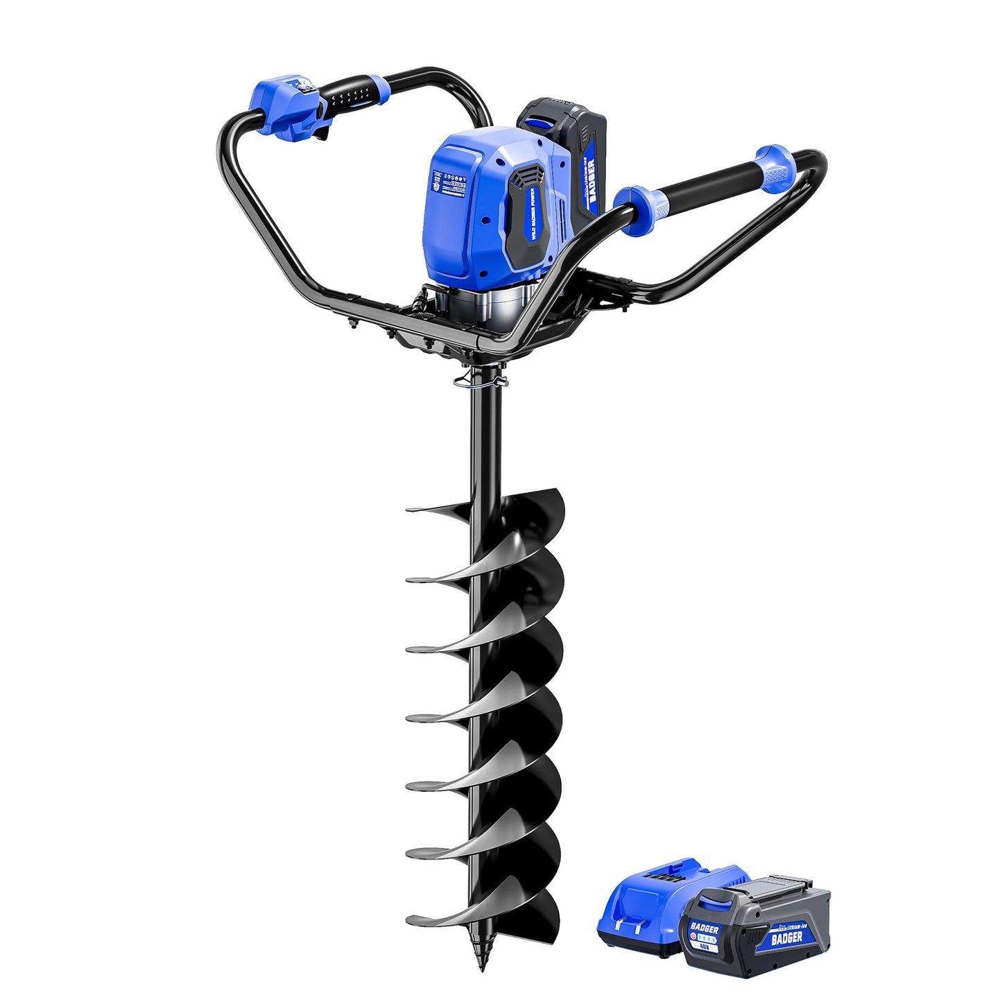 Wild Badger Power 40V Brushless Cordless Earth Auger, Electric Post Hole Digger for Fence Posts with Drill Bit 8'', for Garden & Plant, Battery and Charger Included