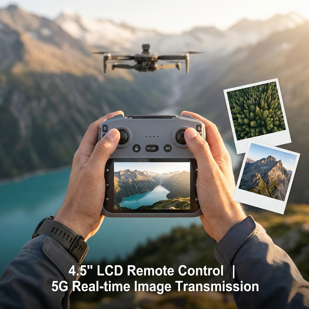 V168 Pro MAX GPS Drones with Camera for Adults 4K, RC Drone with 4.5" HD Screen on Controller, 60 Mins Flight, Long Range Transmission, 360° Obstacle Avoidance, Follow Me, Auto Return, Brushless Motor, QuickShots, Lightweight and Foldable Quadcopter for B