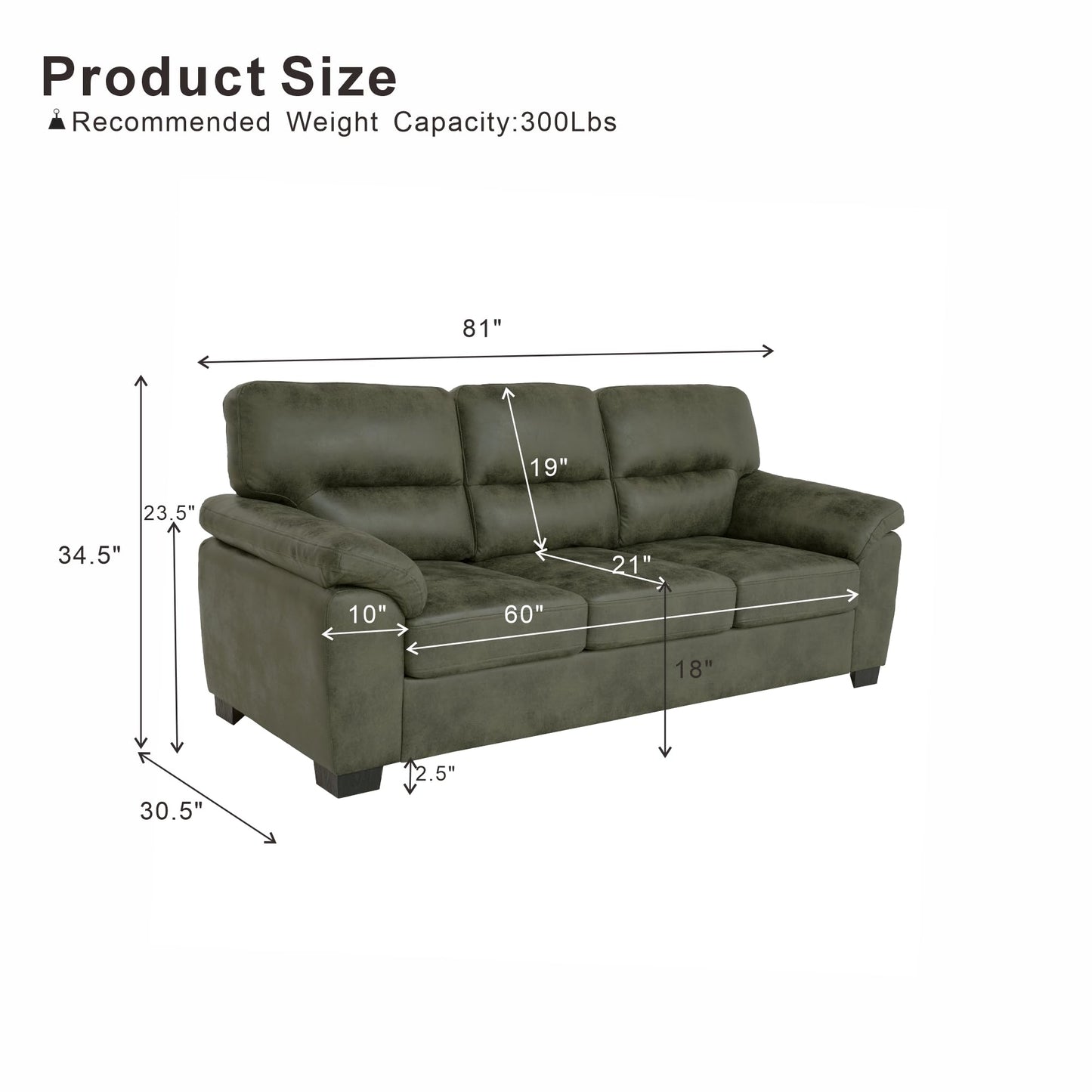 Eafurn Mid-Century Modern 3-Seater Loveseat Sofa Couch with Sturdy Wood Frame & Cushioned Armrests, 81" Compact Faux Leather Settee Furniture for Living Room, Apartment, Office