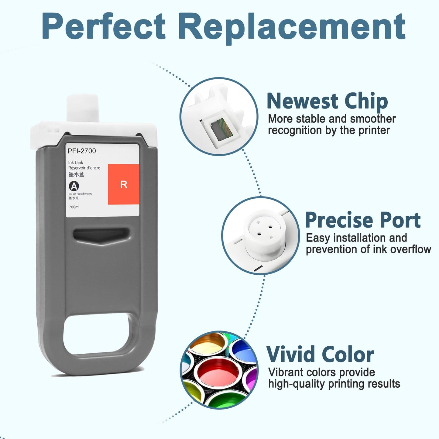 KSUMEI PFI-2700 Ink Cartridge Pigment Ink Tank PFI2700 Compatible for Canon ImagePROGRAF PRO-2600 PRO-4600 PRO-6600 GP-2000 GP-4000 GP-4600S GP-6600s Printers (700ml, Red)