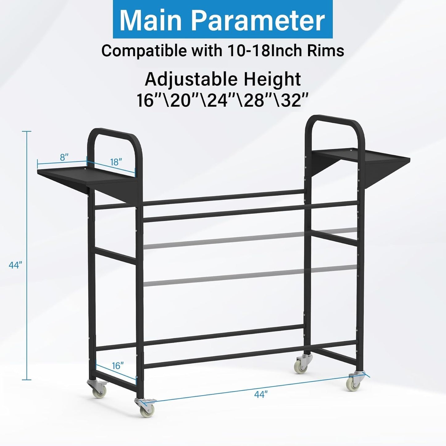 Neorexon Tire Storage Rack 57" x 55.1" x 20" w/Anti-dust Cover, Adjustable Rolling Tire Rack for Garage Black w/4 Swivel Casters & 2 Storage Shelf for Garage Storage