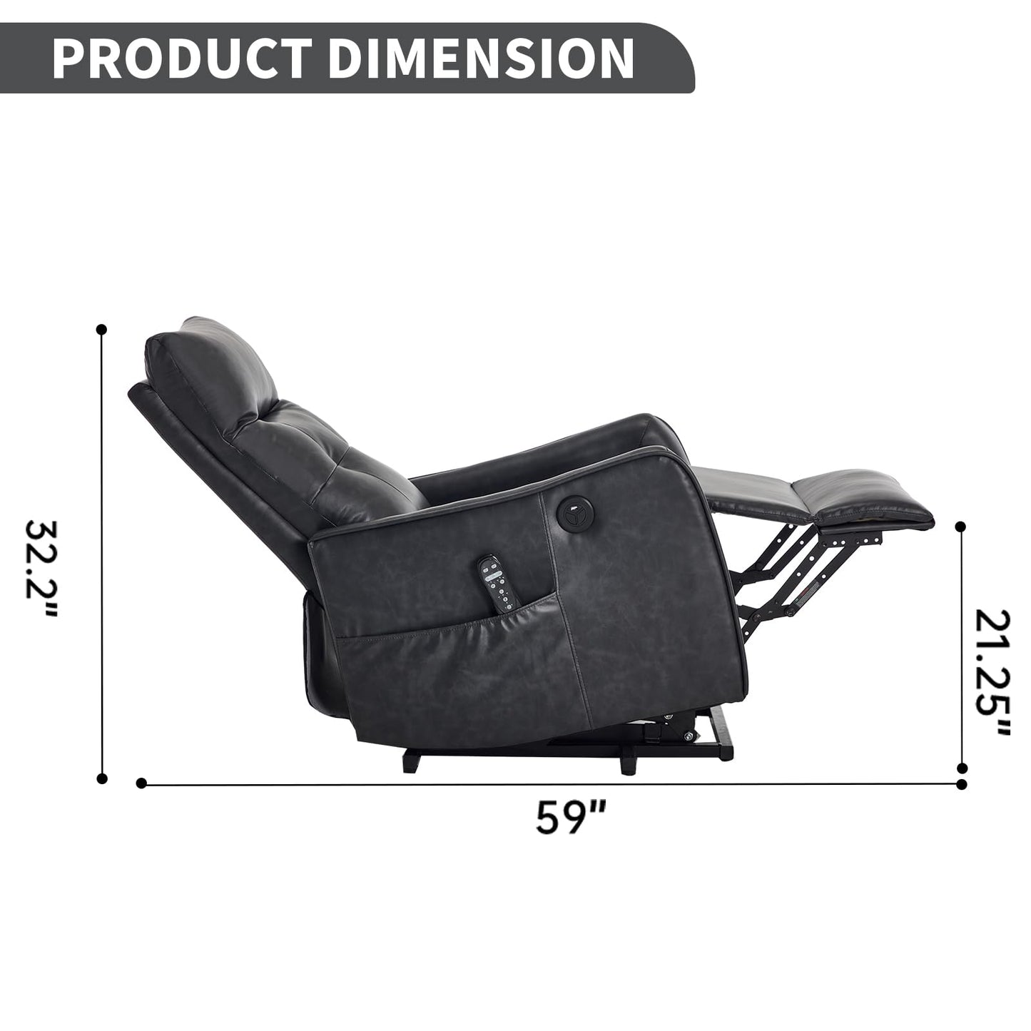 KEIKI Single Motor Power Lift Recliner Chair with Massage and Heat for Living Room, Synthetic Leather Upholstery with USB Charging Port and Side Pockets for Seniors
