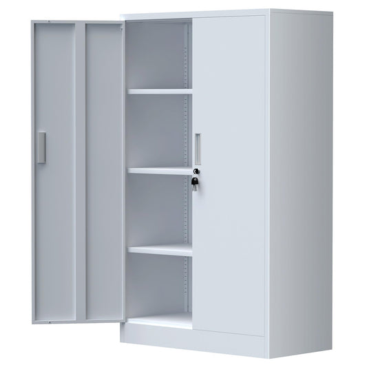 JINKUR Metal Storage Cabinet with Locking Doors and 3 Adjustable Shelves, Lockable Storage Cabinets for Home Office Garage Kitchen Pantry (White)