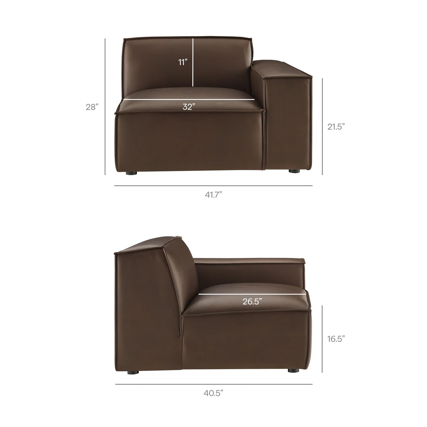 Modway Restore Right-Facing Faux Leather Modular Lounge Chair in Espresso - Living Room Vegan Leather Upholstered Single-Arm Accent Armchair for Sectional Sofa