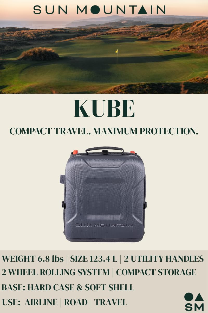 Sun Mountain Kube Golf Travel Bag, 2-Wheel Rolling System-Compact Storage Case, Steel Black Rush Red