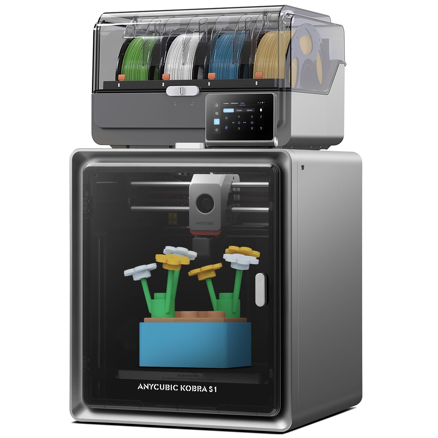 Anycubic Kobra S1 ACE 2 Pro Combo Multicolor 3D Printer, FDM 3D Printer Enclosed with ACE 2 Pro Filament Dryer Box, 4 Colors Auto-Feed, High Speed 3D Printers for Kids Beginners Family Professional