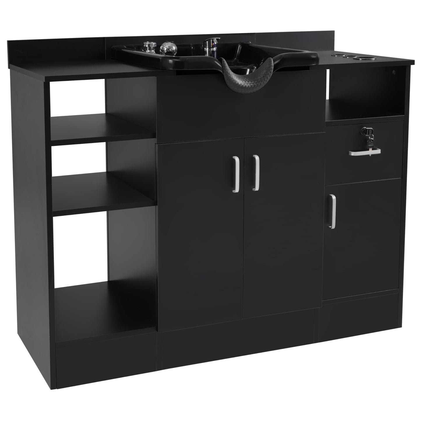 TATARTIST Shampoo Backwash Station Multi-Functional Barber Salon Station with Shampoo Bowl and Drawer for Hair Stylist Salon Spa Beauty Storage Cabinet with Faucet Sprayer Black