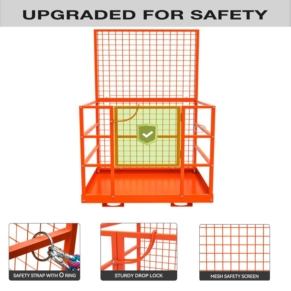 43"x45" Forklift Platform Safety Cage,Work Platform for Loader,Man Basket for Forklift,1800lbs Capacity with Safety Harness & Lock,2-Man Collapsible Lift Basket for Lifting Loader