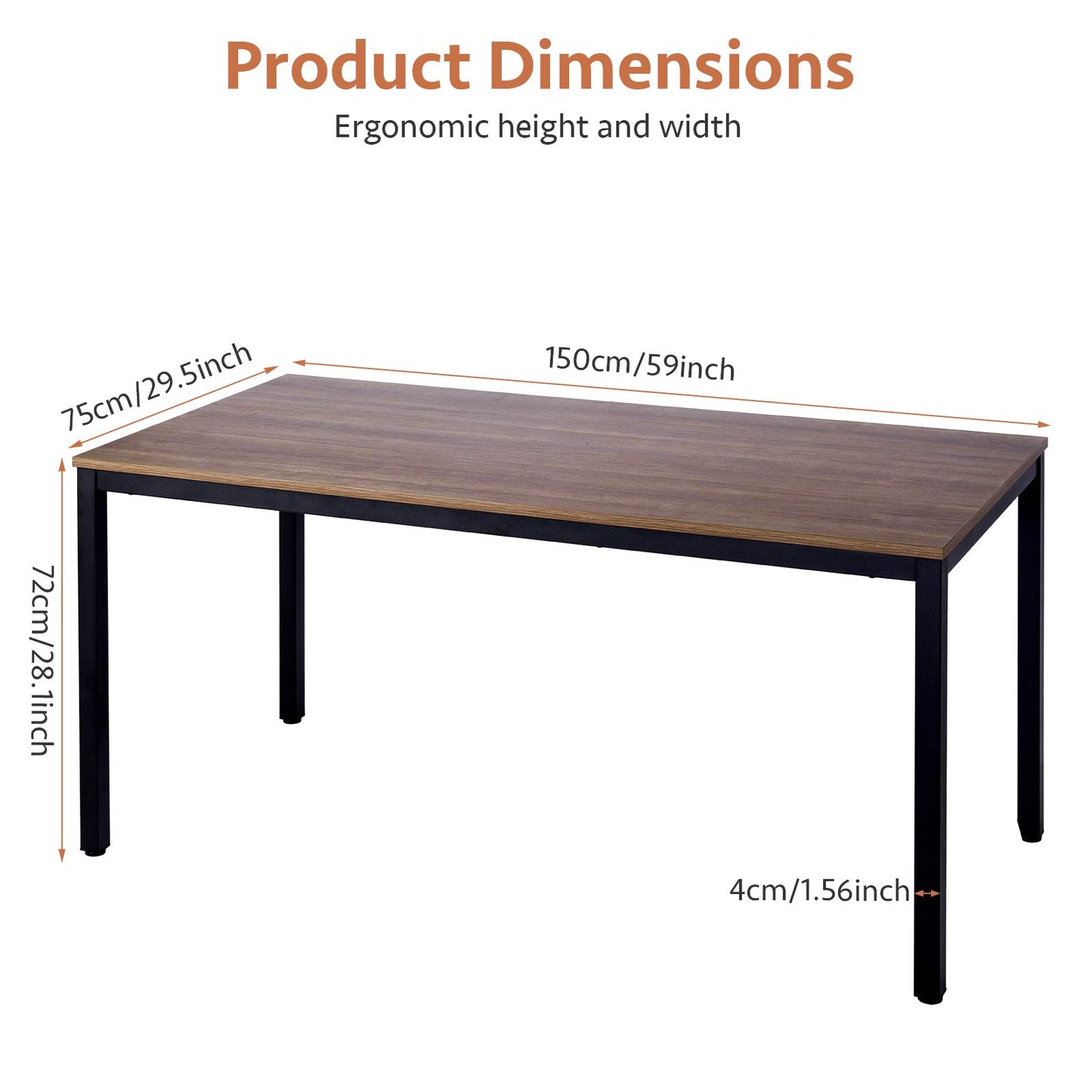 POPRUN Writing Computer Office Desk 59 Inch（60"x 30"） Home Office Wooden Writing Study Desk Table, Large Solid Wood Desk, Modern Simple Sturdy Laptop Study Table, Walnut - Solid Tabletop Made of MDF