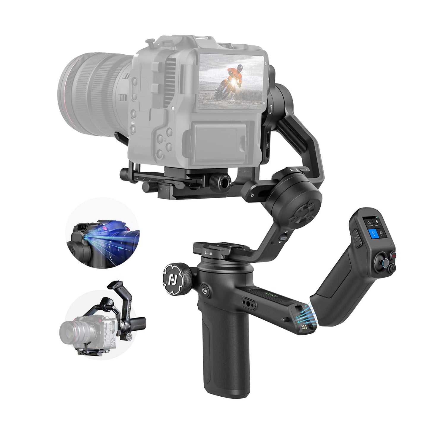 FeiyuTech SCORP 3 Professional Video Stabilizer with Detachable Handle, AI Tracking, 1.3" Touchscreen, Gimbal Stabilizer for Cameras Canon/Sony/Nikon/Fujifilm, Native Vertical Shooting, Max 7.72lbs