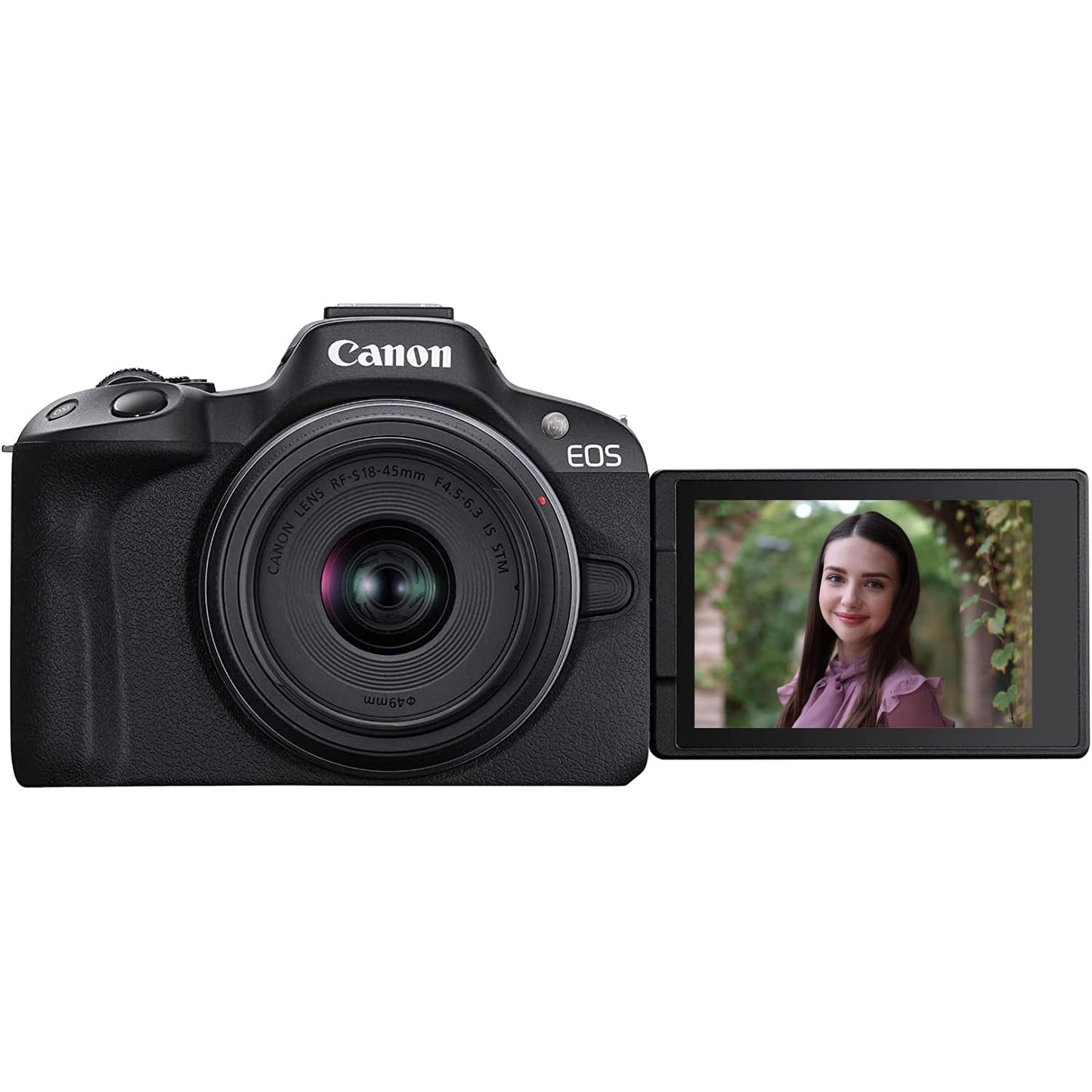 Canon EOS R50 Mirrorless Camera (Black) with RF-S 18-45mm F4.5-6.3 is STM Lens 5811C012 Bundle with Deco Gear Photography Bag + 2 Battery +Tripod + Filters + Wide Angle & Telephoto Lenses & More