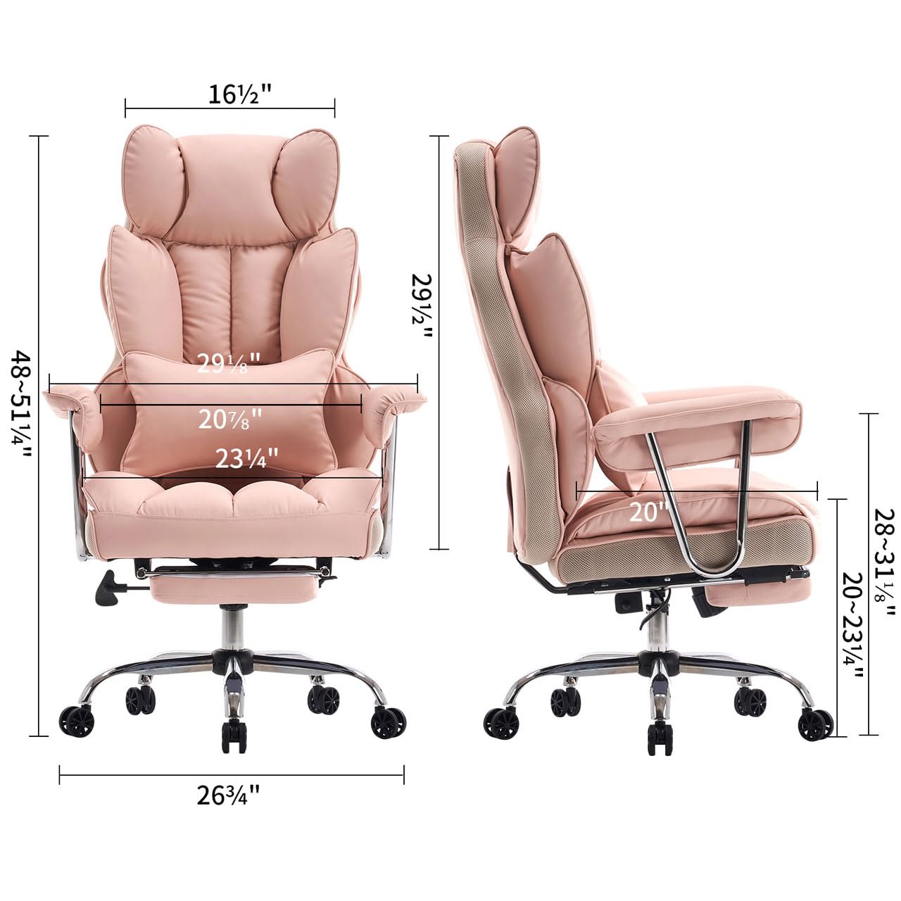 Efomao Big and Tall Office Chair 400LBS - Pink Heavy Duty Executive Office Chair with Footrest, Ergonomic Home Office Desk Chair, Wide Computer Chair for Heavy People