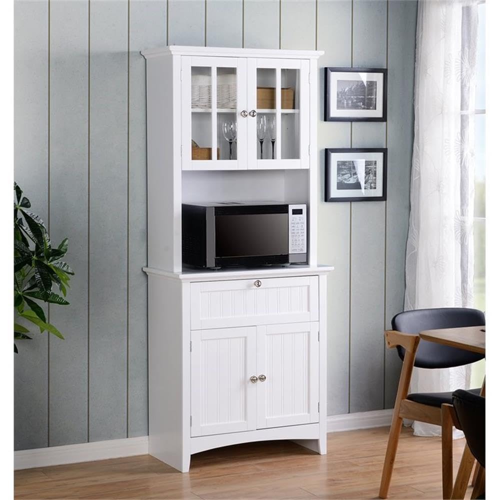 OS Home and Office Furniture 29" Farmhouse Wood Buffet and Hutch in White
