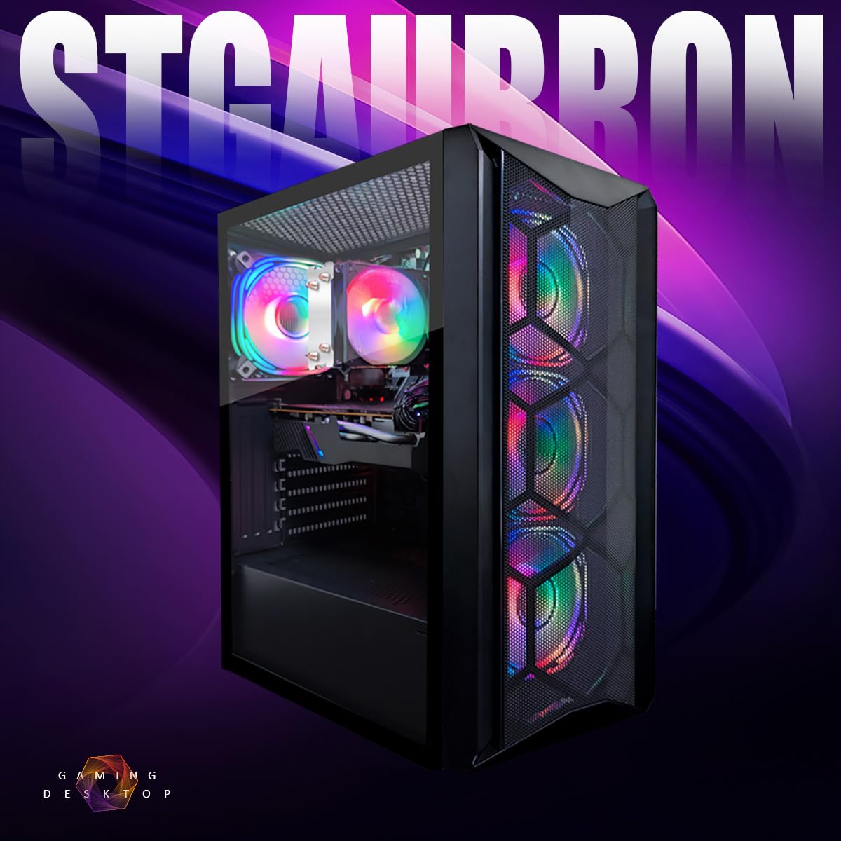 STGAubron Gaming PC Desktop Computer, AMD Ryzen 5 5500 up to 4.2G, GeForce RTX 3060 12G, 16G DDR4, 1T SSD, WiFi 6, BT 5.2, RGB Fan x4, Windows 11 Home