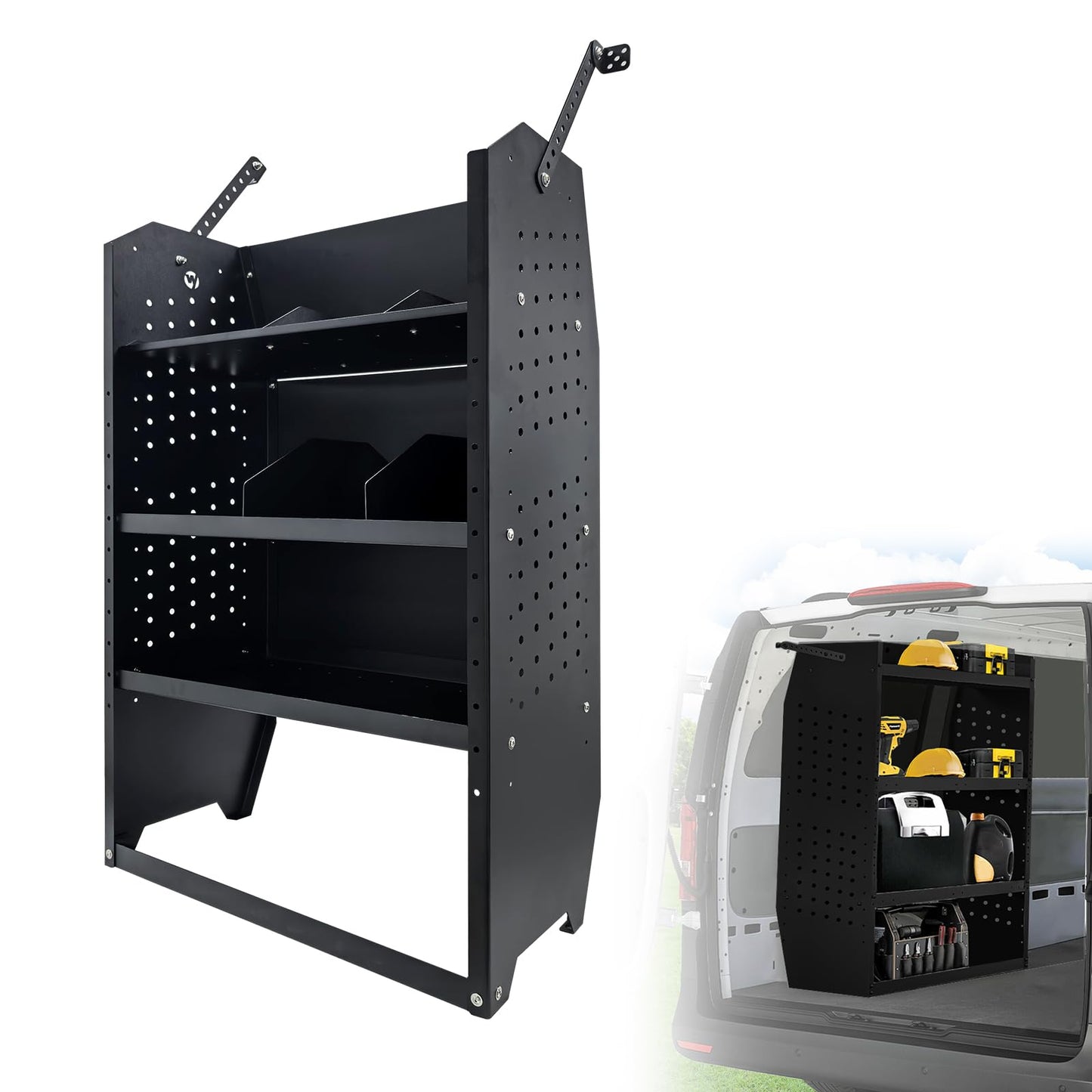 EONECROSS Cargo Van Shelving Storage System Low/Mid/High Roof Steel Van Shelves Fit for Ford Transit,GM,Chevy Express,NV,Promaster,Sprinter and Metris,32" W x 46" H x 13" D