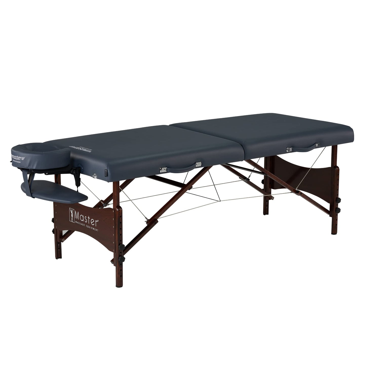 Master Massage Newport Portable Massage Table Package with Denser 2.5" Cushion, Walnut Stained Hardwood, Steel Support Cables, Pillows & Accessories, Royal Blue, 30"
